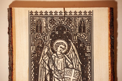 Saint Michael the Archangel, 8.5 x 11 inch Laser-Engraved Wood Wall Art with Bark Edge, Engraved in the USA, Catholic Living