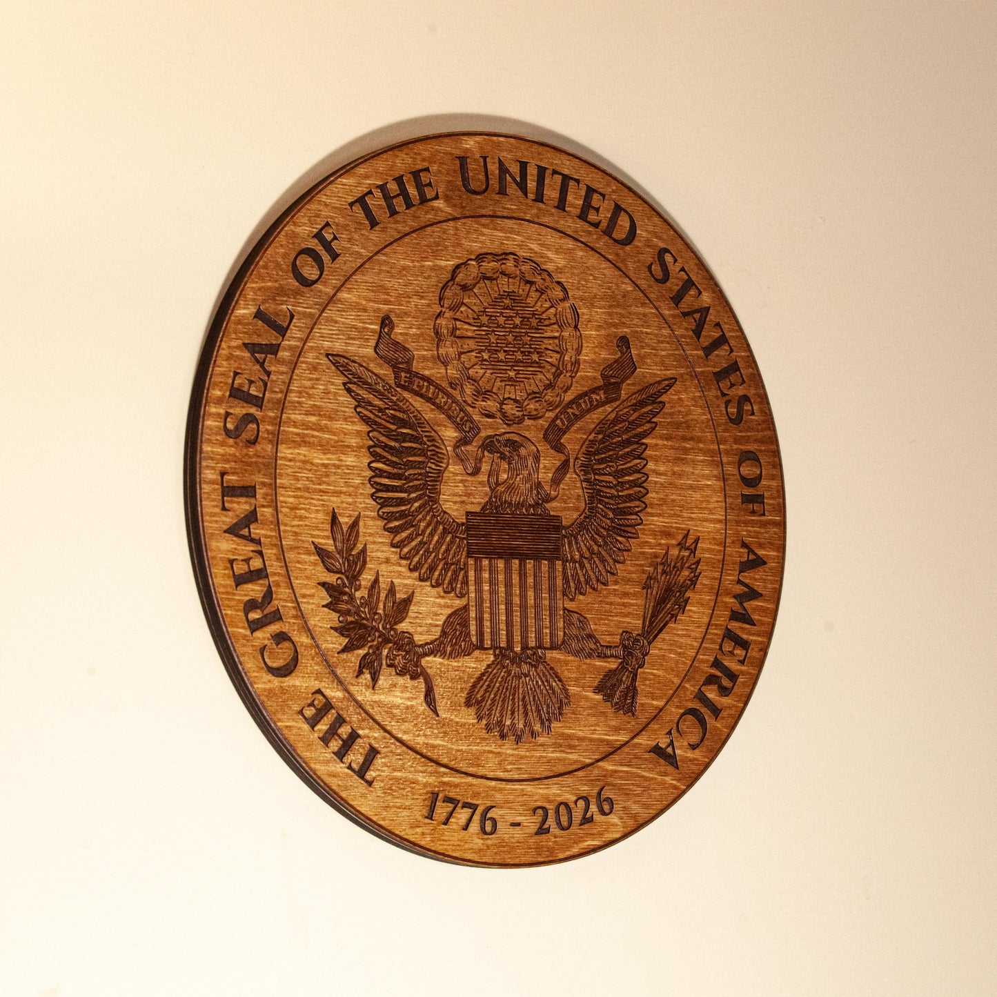 Great Seal of the United States Wood Plaque – 12" Patriotic Wall Art – 1776–2026 American 250th Anniversary Decor