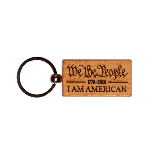We The People Keychain – 1776–2026 American 250th Anniversary – Engraved Wood USA Flag Keychain – Patriotic Gift, Made in USA