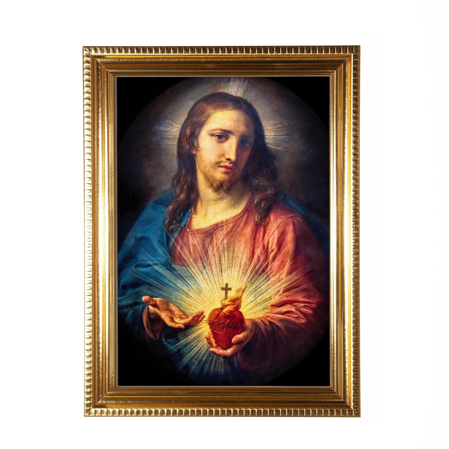 Sacred Heart of Jesus Framed Print, Catholic Wall Art for Home Consecration—June Devotion—Restored Antique Artwork, Gold Frame, 5x7, 8x10