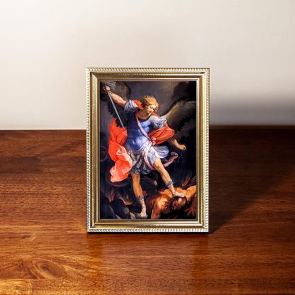 St. Michael the Archangel, Hand-Framed Original Design—Restored Antique Artwork—Gold Frame, Wall Decor, Spiritual Protection, 5x7 or 8x10