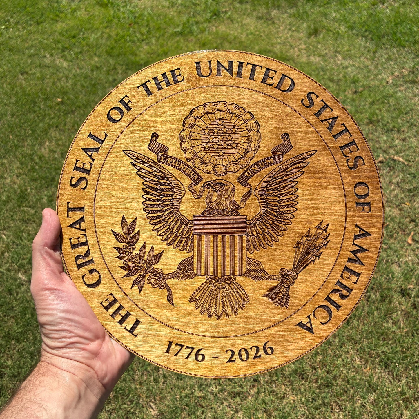Great Seal of the United States Wood Plaque – 12" Patriotic Wall Art – 1776–2026 American 250th Anniversary Decor