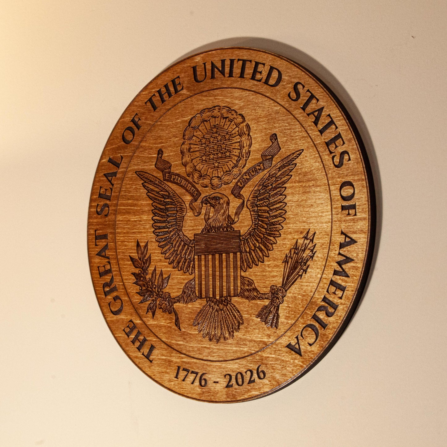Great Seal of the United States Wood Plaque – 12" Patriotic Wall Art – 1776–2026 American 250th Anniversary Decor