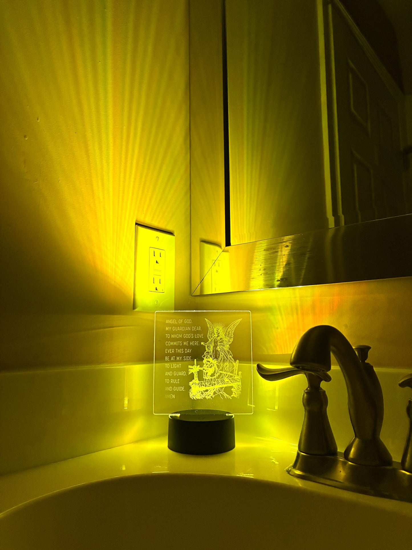 Guardian Angel LED Night Light – Clear Acrylic Prayer Lamp – Angel of God Engraved Light – Christian Bedroom Decor