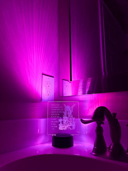 Guardian Angel LED Night Light – Clear Acrylic Prayer Lamp – Angel of God Engraved Light – Christian Bedroom Decor