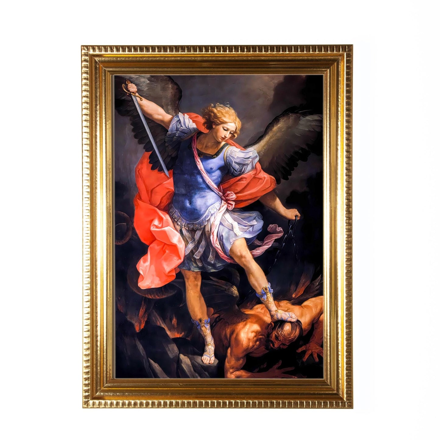 St. Michael the Archangel, Hand-Framed Original Design—Restored Antique Artwork—Gold Frame, Wall Decor, Spiritual Protection, 5x7 or 8x10