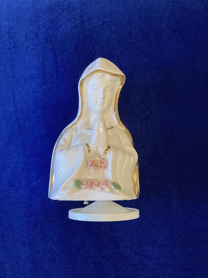 Vintage Mary Rotating Music Box with Roses, Porcelain, 6.75 inches