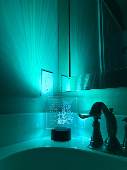 Guardian Angel LED Night Light – Clear Acrylic Prayer Lamp – Angel of God Engraved Light – Christian Bedroom Decor