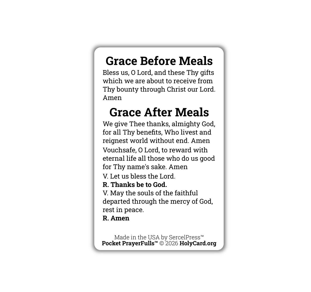 Grace Before and After Meals Prayer Card – Durable Plastic Catholic Holy Card – Catholic Wallet Prayer Card – Made in the USA