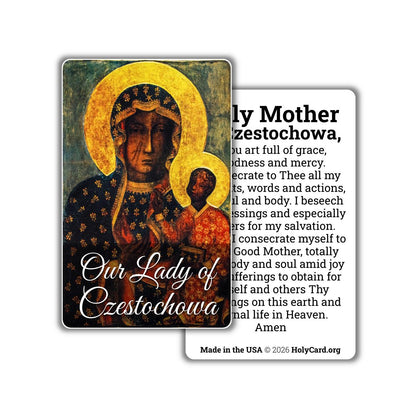 Our Lady of Czestochowa Prayer Card – Durable Plastic Holy Card – Black Madonna Catholic Wallet Card – Made in the USA – Pocket PrayerFulls™