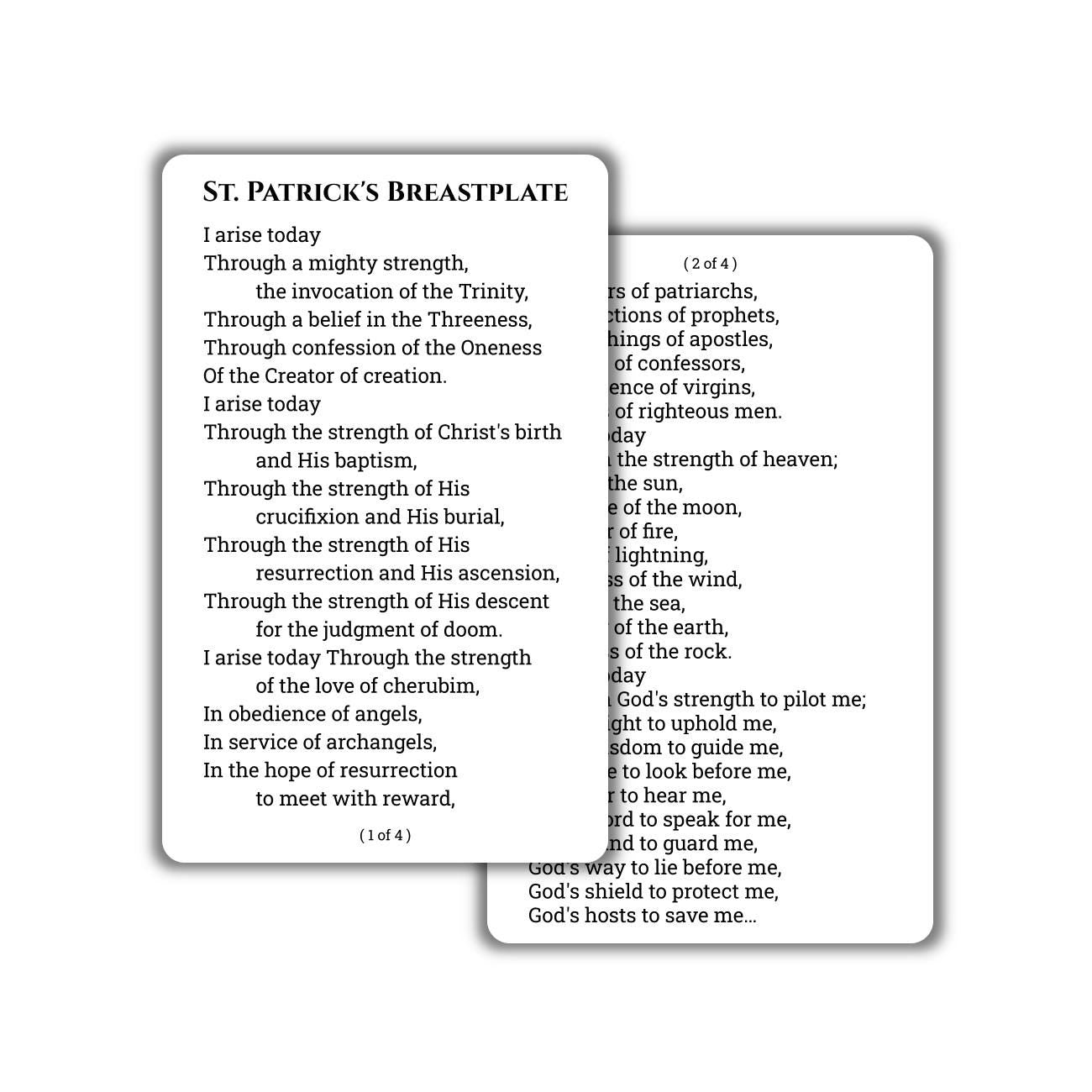 St. Patrick's Breastplate Prayer Card – Lorica of St. Patrick – 1 Card or 2 Card Set – Durable Plastic Catholic Holy Card – Made in the USA