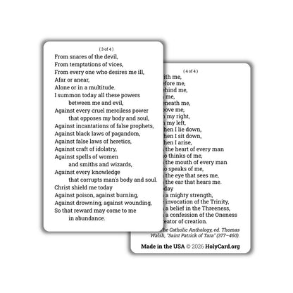 St. Patrick's Breastplate Prayer Card – Lorica of St. Patrick – 1 Card or 2 Card Set – Durable Plastic Catholic Holy Card – Made in the USA