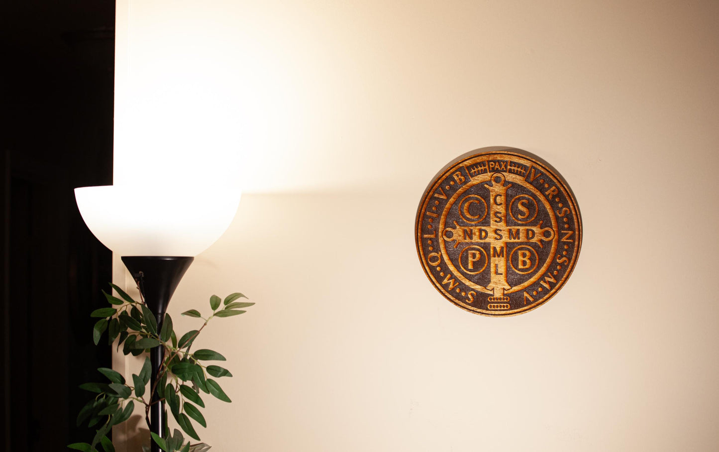 St. Benedict Medal Wall Art, Large 12" Catholic Wall Plaque, Deep Laser Engraved Wood Decor, House Blessing, Made in the USA