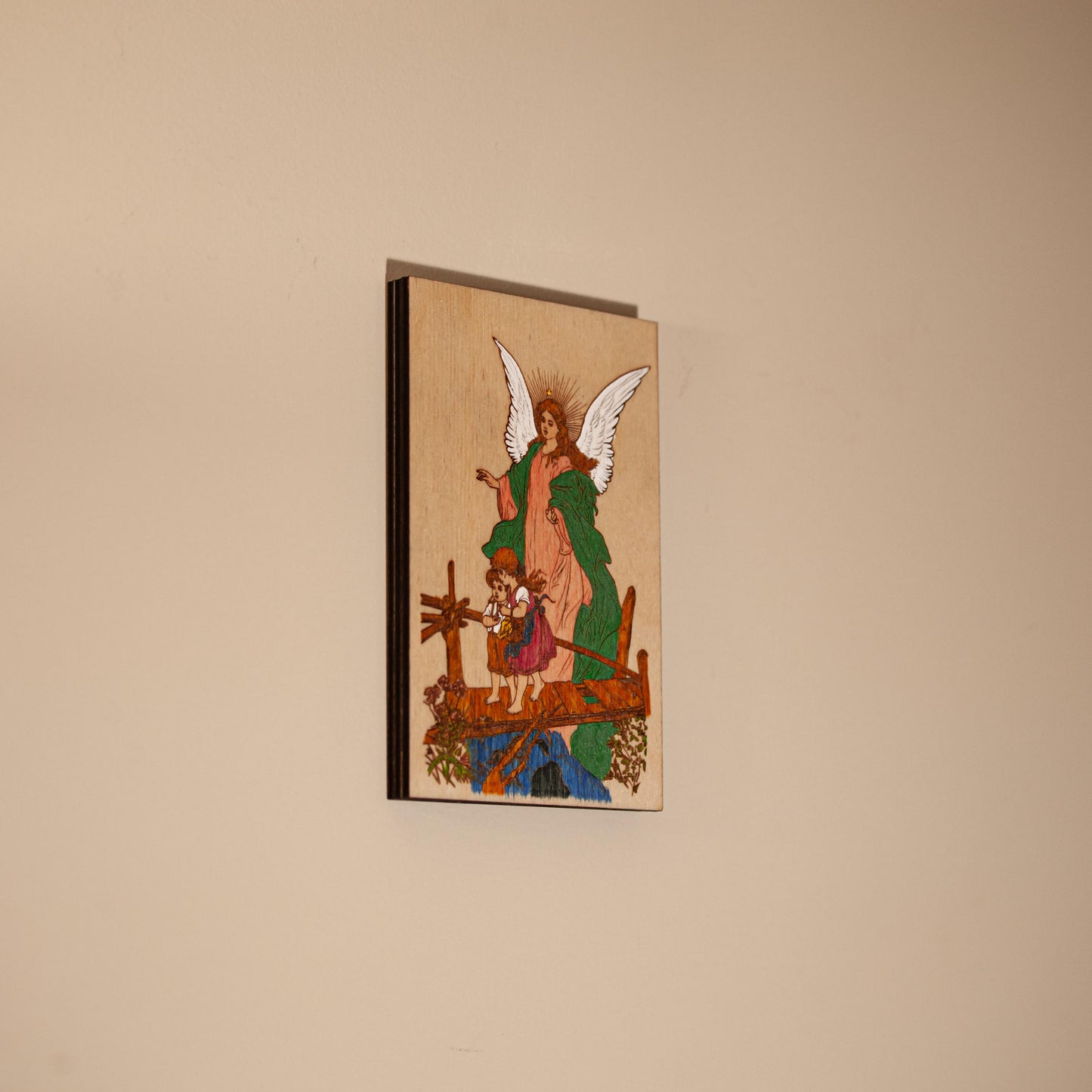 Guardian Angel Mini Wall Hanging – 3 Designs - 4x6 Engraved Birch Wood Plaque – Made in the USA by SercelPress™ – Catholic Gift