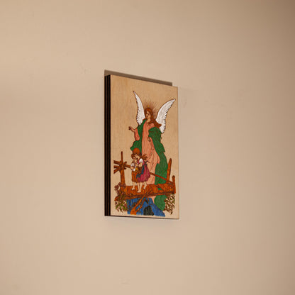 Guardian Angel Mini Wall Hanging – 3 Designs - 4x6 Engraved Birch Wood Plaque – Made in the USA by SercelPress™ – Catholic Gift