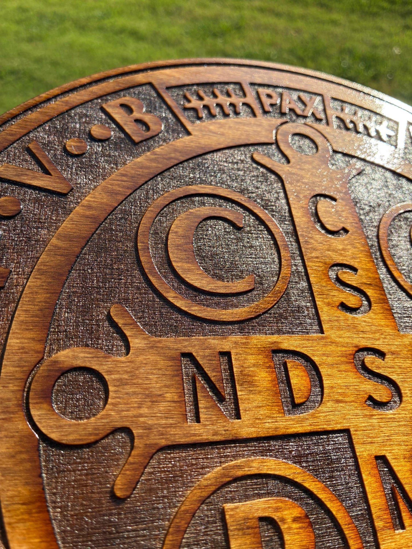 St. Benedict Medal Wall Art, Large 12" Catholic Wall Plaque, Deep Laser Engraved Wood Decor, House Blessing, Made in the USA