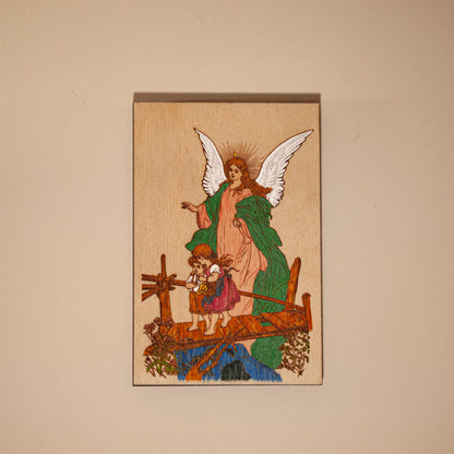 Guardian Angel Mini Wall Hanging – 3 Designs - 4x6 Engraved Birch Wood Plaque – Made in the USA by SercelPress™ – Catholic Gift