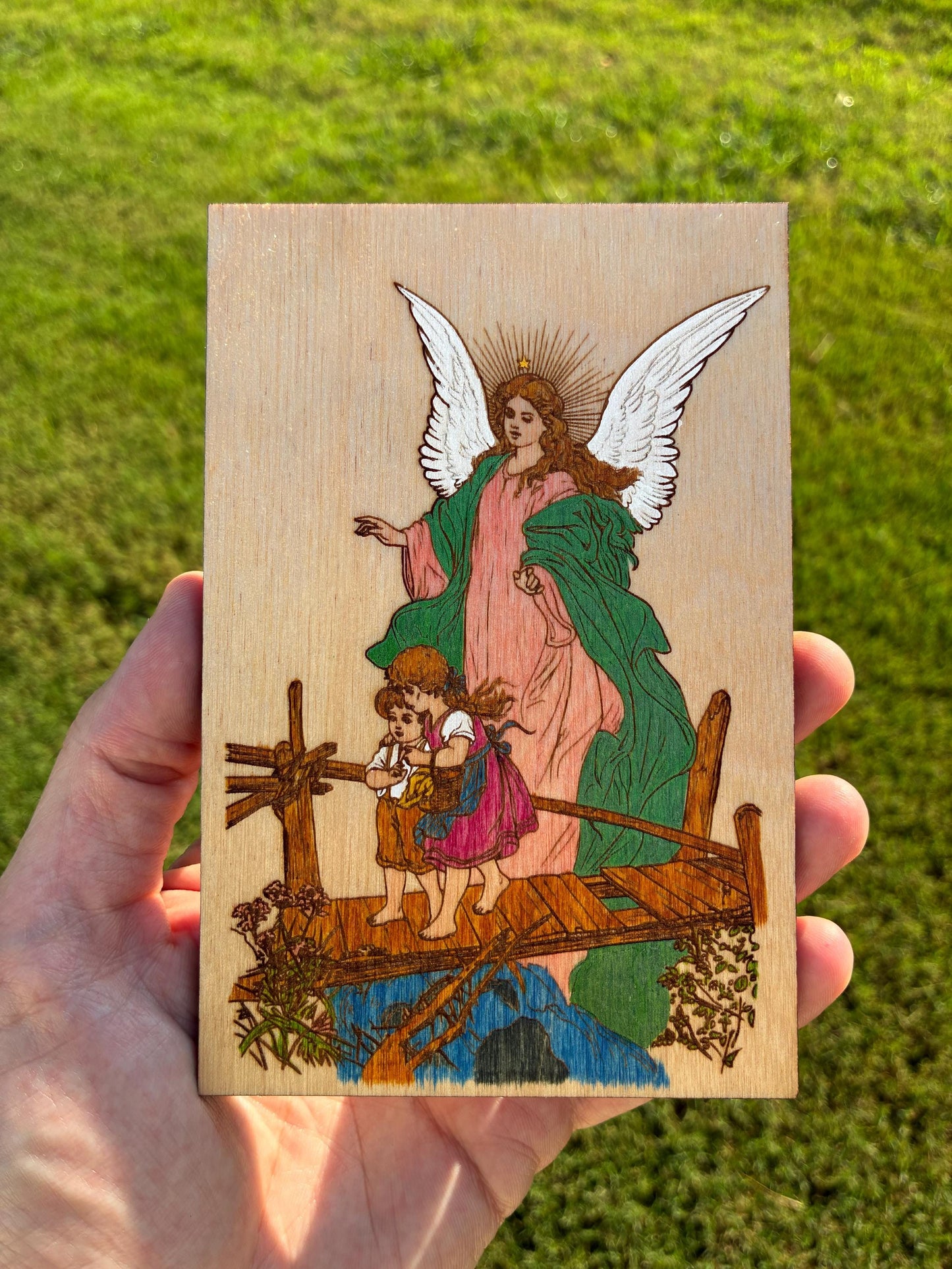 Guardian Angel Mini Wall Hanging – 3 Designs - 4x6 Engraved Birch Wood Plaque – Made in the USA by SercelPress™ – Catholic Gift