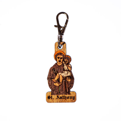 St. Anthony Wood Keychain – Catholic Saint Keychain with Swivel Clip – Made in USA – Backpack, Purse & Keys Gift