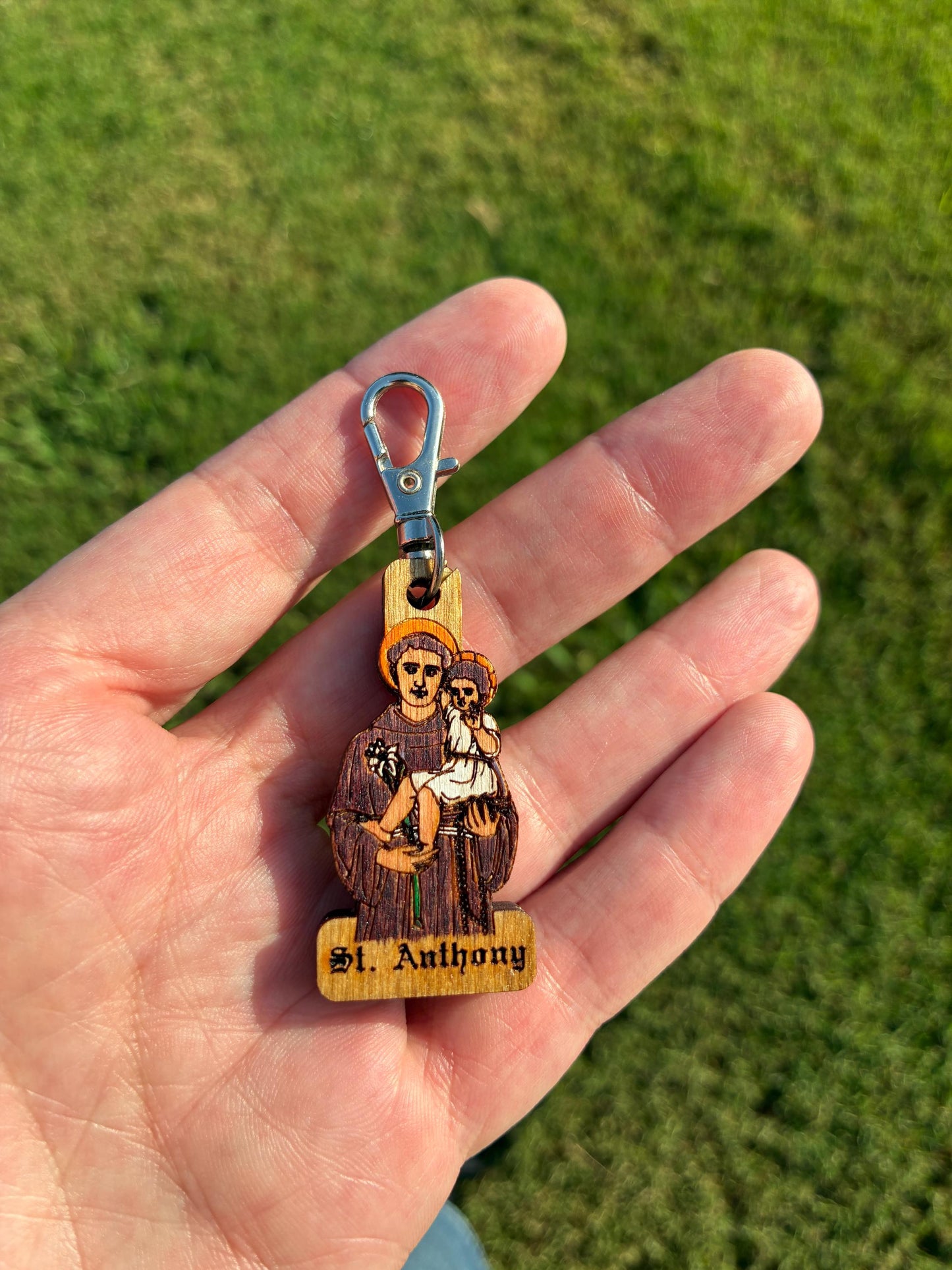 St. Anthony Wood Keychain – Catholic Saint Keychain with Swivel Clip – Made in USA – Backpack, Purse & Keys Gift
