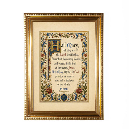 Hail Mary Framed Print, Illuminated Manuscript Style Catholic Prayer Art, Gold Frame, Marian Wall Decor, Original Sacred Art, 5x7 or 8x10