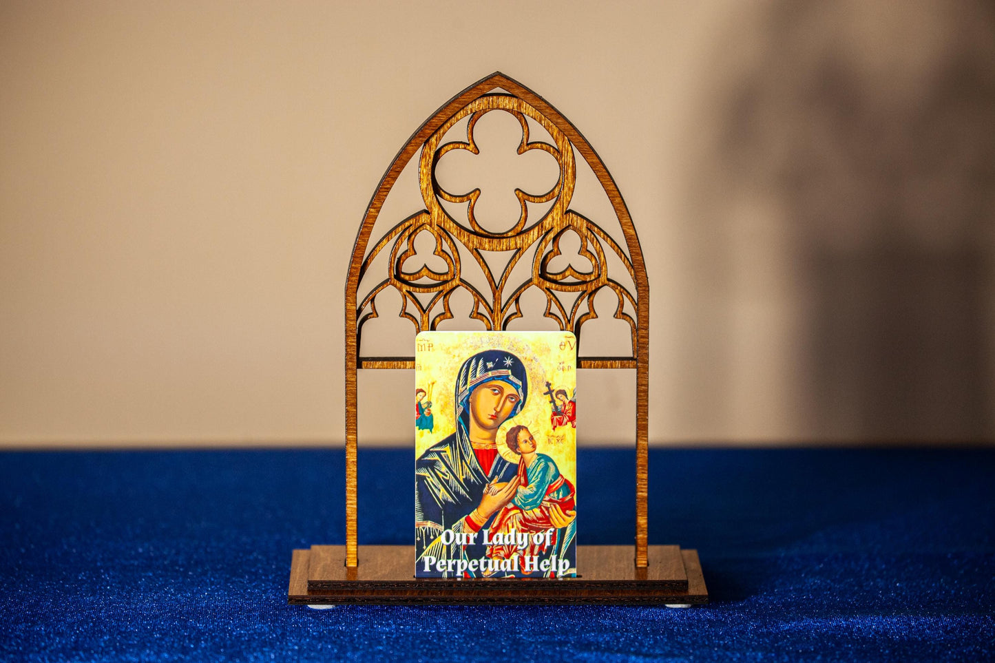 Gothic Cathedral Holy Card Display - Wood Stand for Pocket PrayerFulls™ Holy Cards - Catholic Desk, Shelf, Prayer Corner - Made in USA