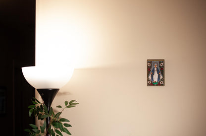 Our Lady of Grace Mini Wall Hanging – Hand-Colored 4x6 Engraved Birch Wood Plaque – Catholic Wall Art – Made in the USA