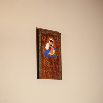 Hand-Colored Hail Mary Madonna and Child Wall Art – 4x6 Engraved Birch Wood Catholic Wall Art – Hand-Colored Marian Art – Made in the USA